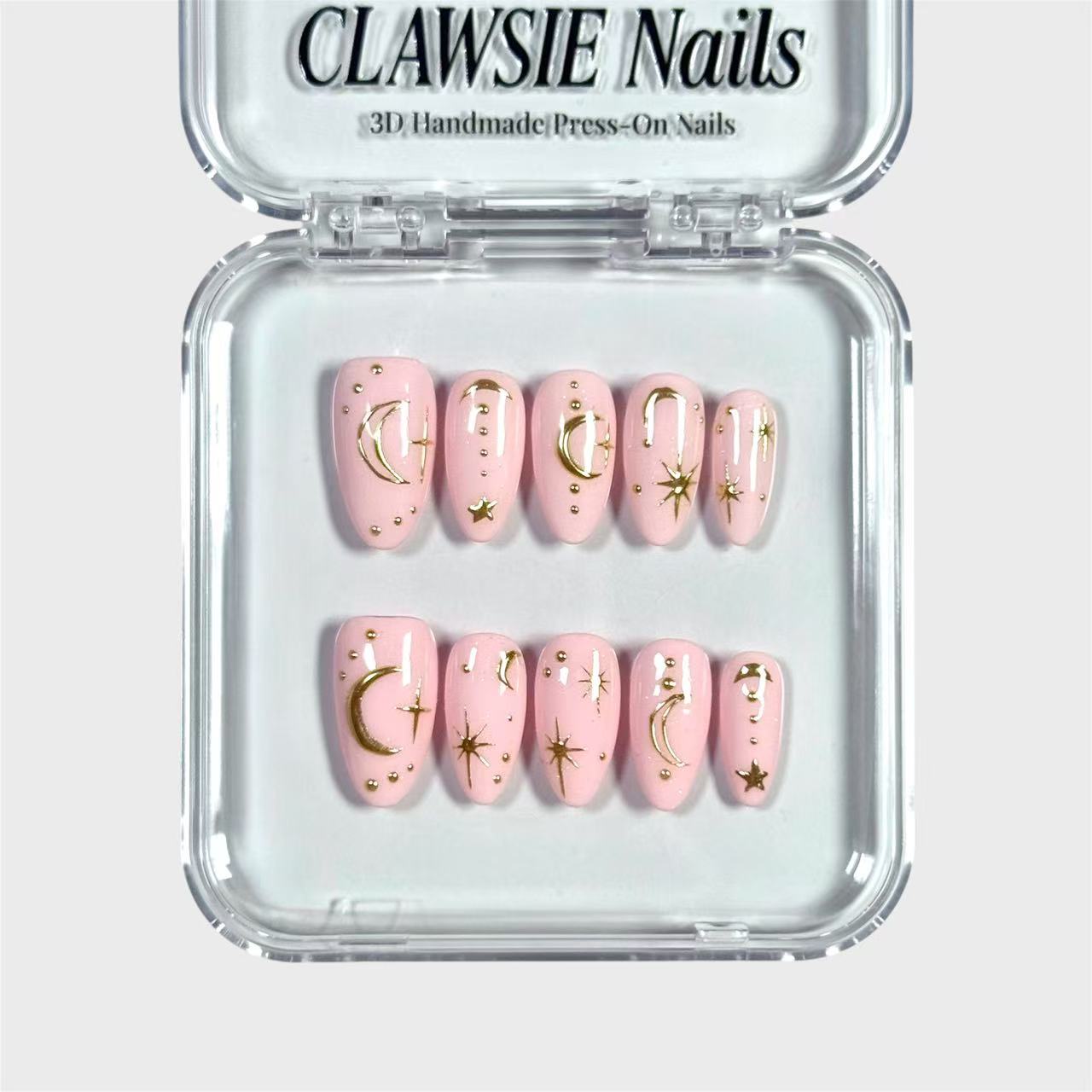 Pink stardust | 3D Handmade Reusable Press - on Nails | CLAWSIE Nails