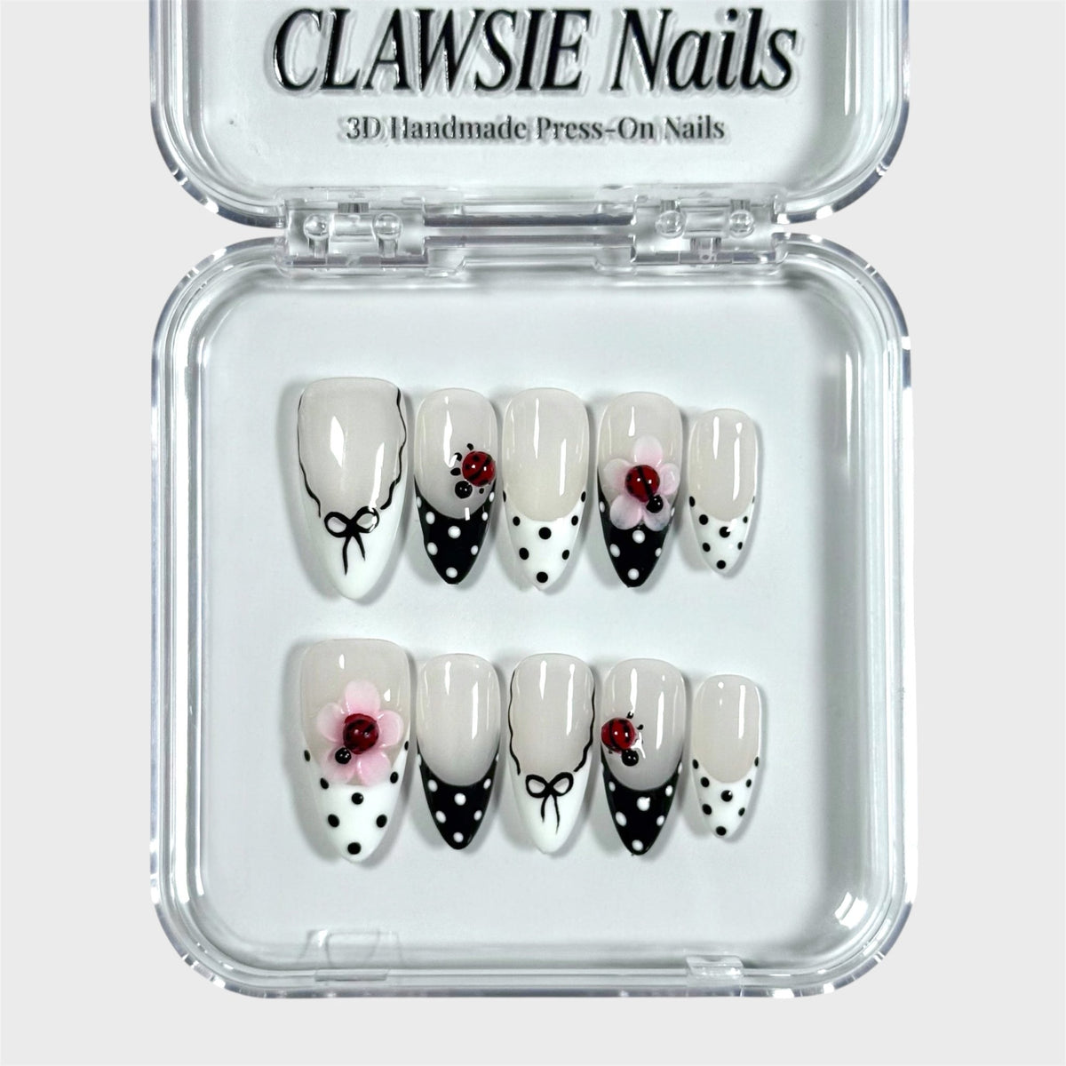 Polka Charm | 3D Handmade Reusable Press-on Nails | CLAWSIE Nails