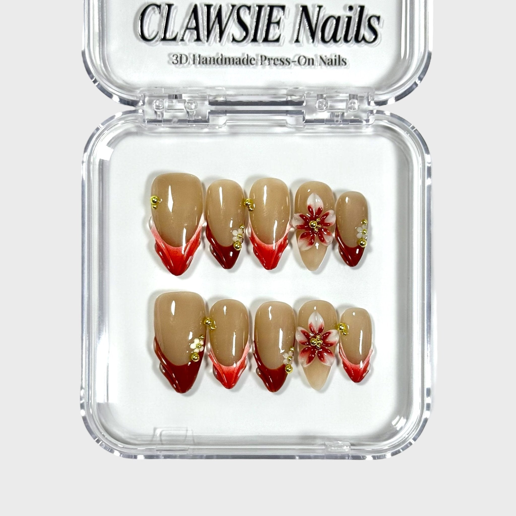 Red Charm | 3D Handmade Reusable Press - on Nails | CLAWSIE Nails