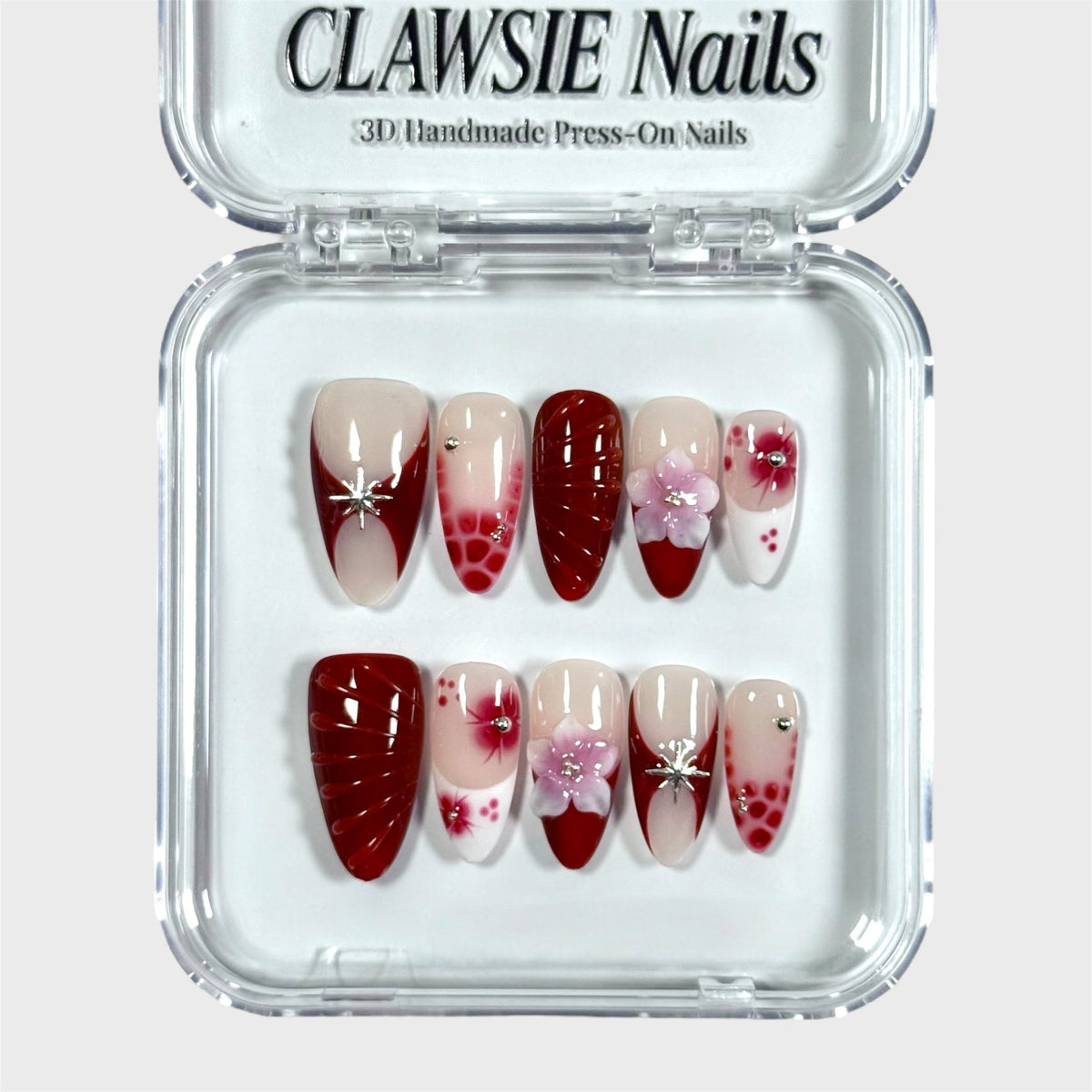 Rouge Pom | 3D Handmade Reusable Press-on Nails | CLAWSIE Nails