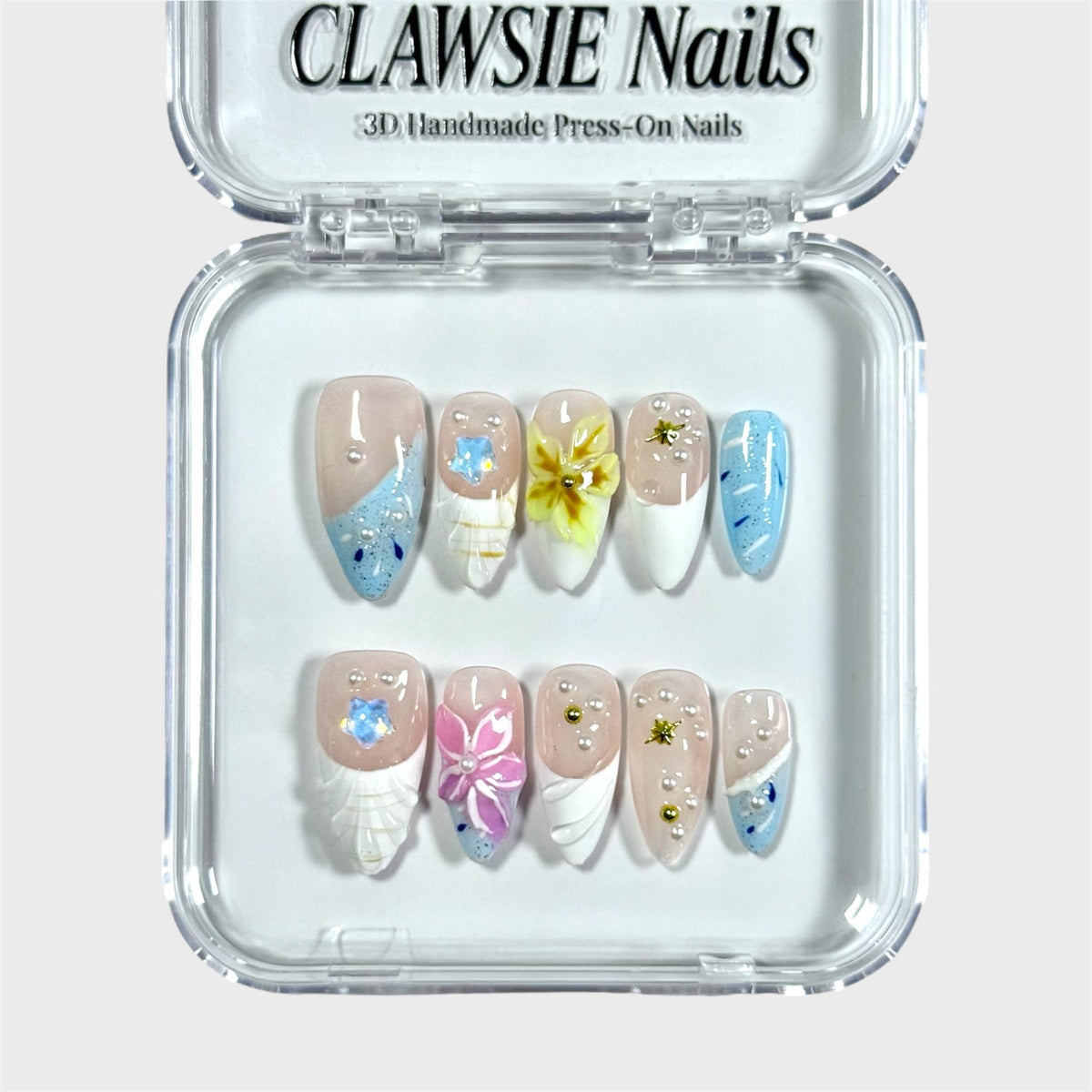 Sea Garden | 3D Handmade Reusable Press-on Nails | CLAWSIE Nails