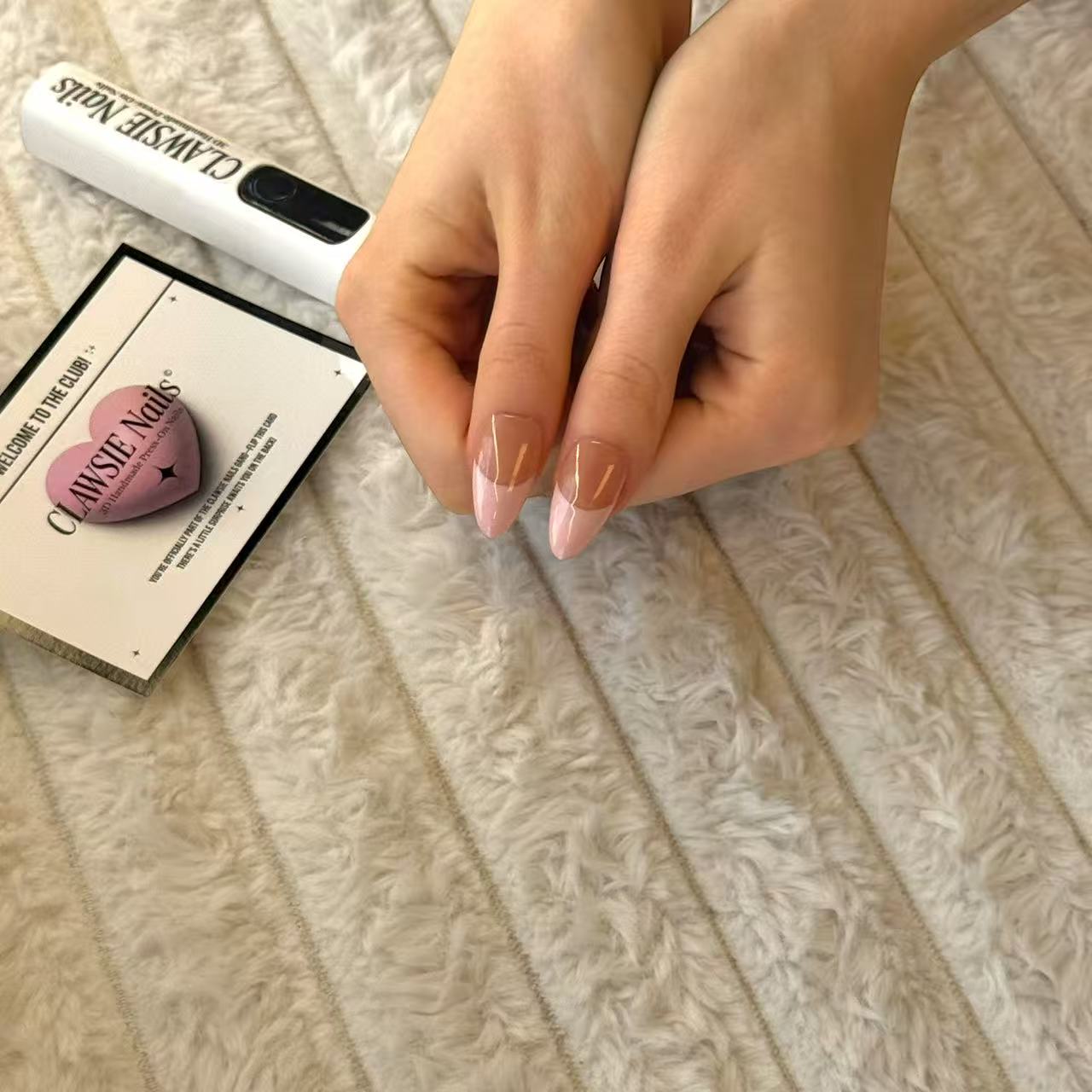 Shizuka Medium Almond Press-On Nails | Pink French Tips-CLAWSIE Nails