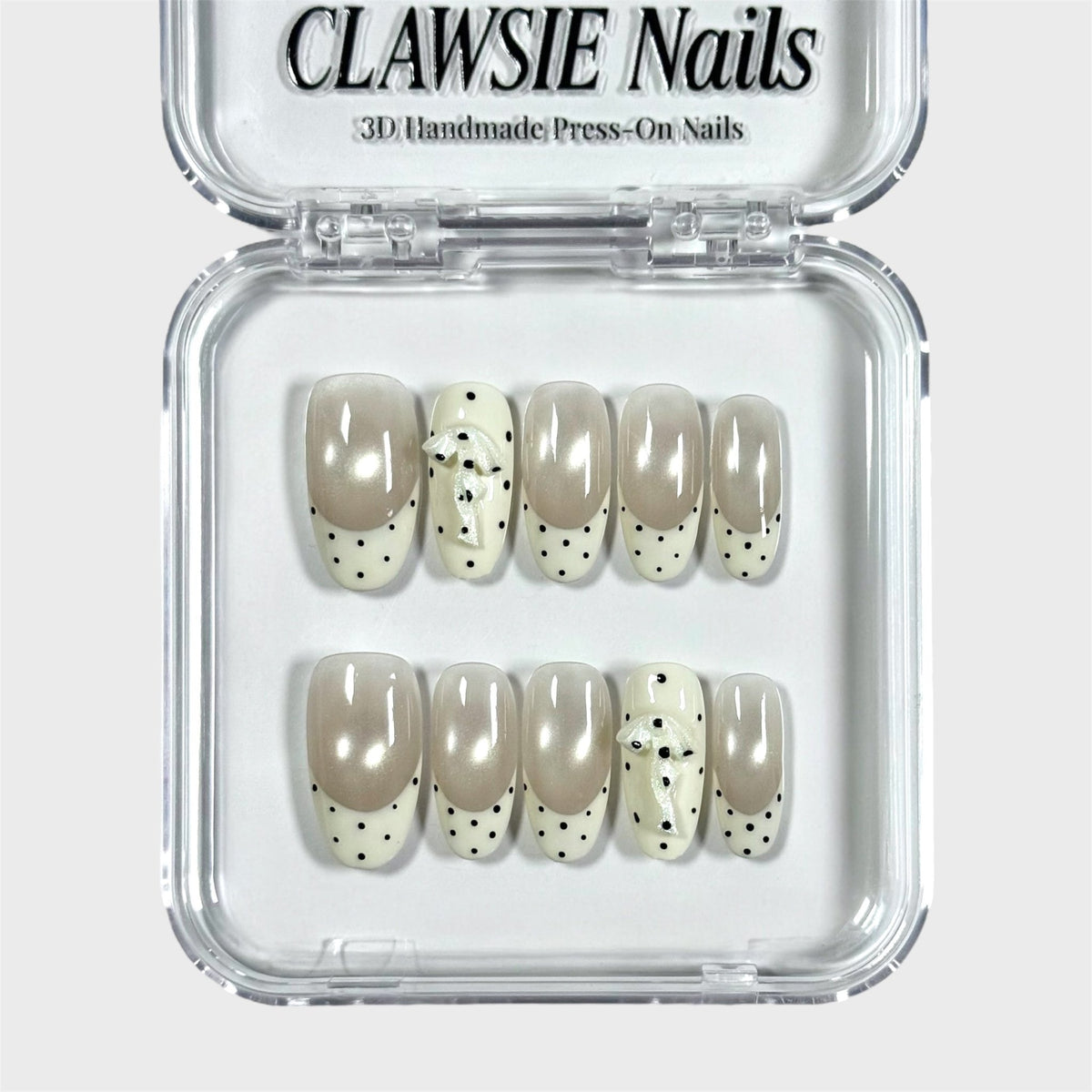 Vanilla Bow | 3D Handmade Reusable Press-on Nails | CLAWSIE Nails