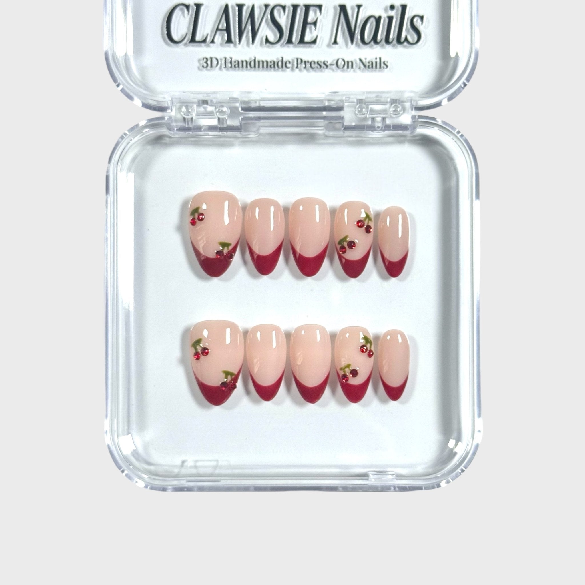 Wine cherry | 3D Handmade Reusable Press - on Nails | CLAWSIE Nails